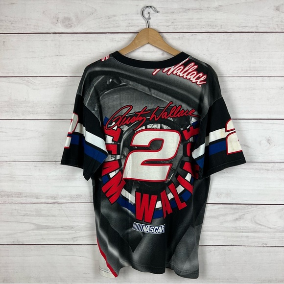 Vintage 1990s Rusty Wallace NASCAR All Over Print T-Shirt Large - Picture 2 of 8